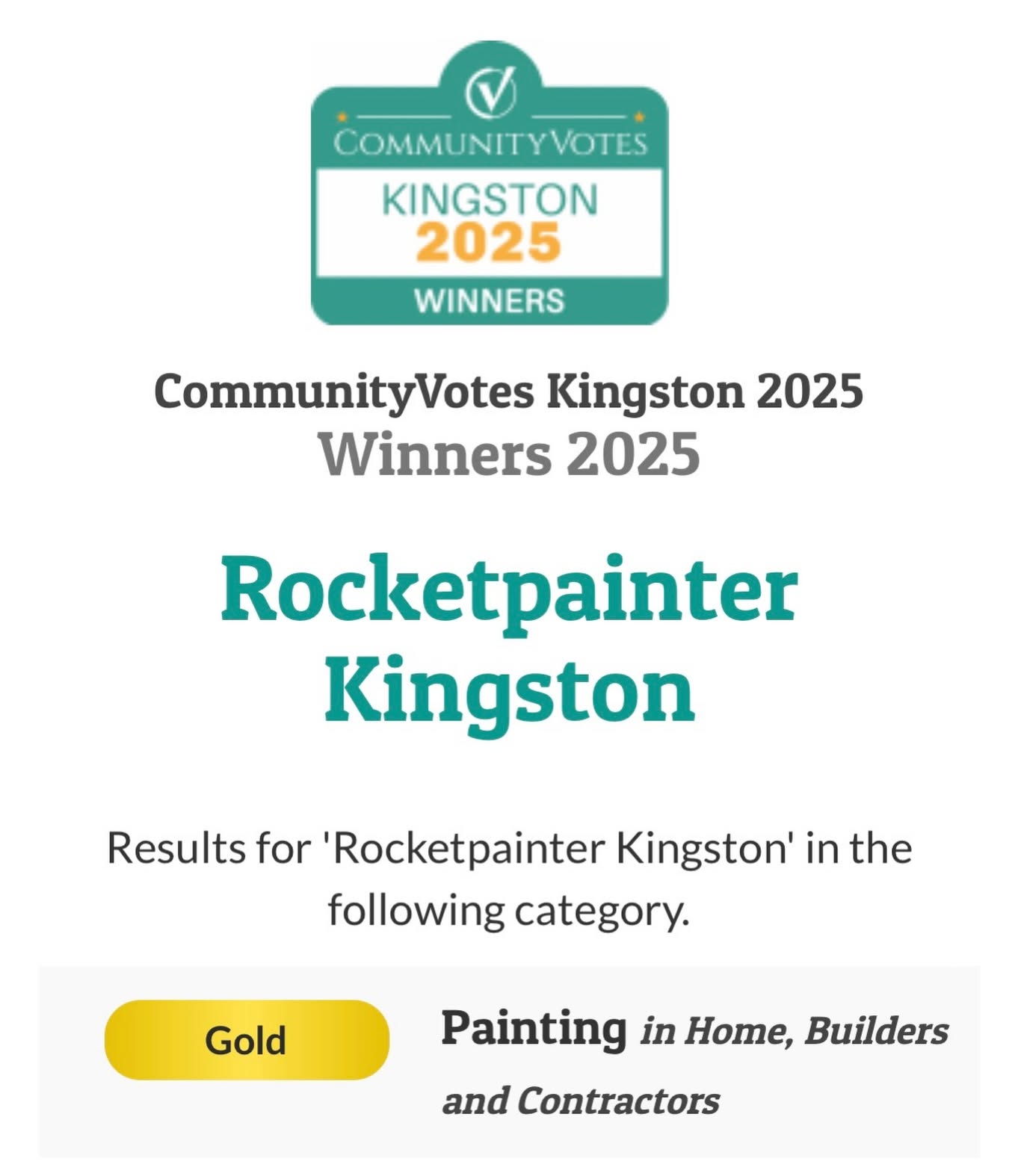 CommunityVotes Kingston 2025 Gold winner badge for RocketPainter